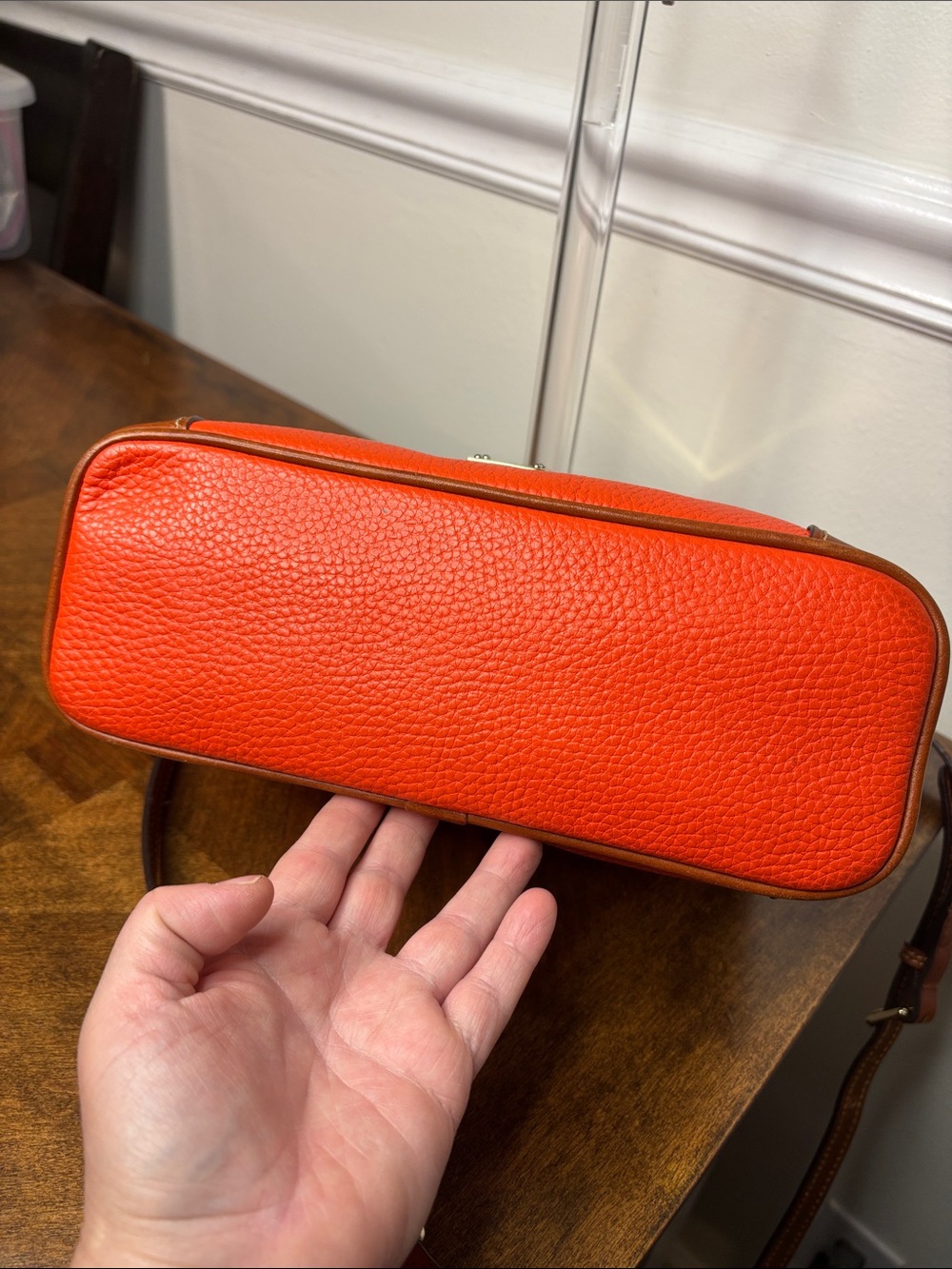 Dooney & Bourke Pebbled Grain Crossbody Orange Leather Bag with Red Interior - Picture 5 of 16